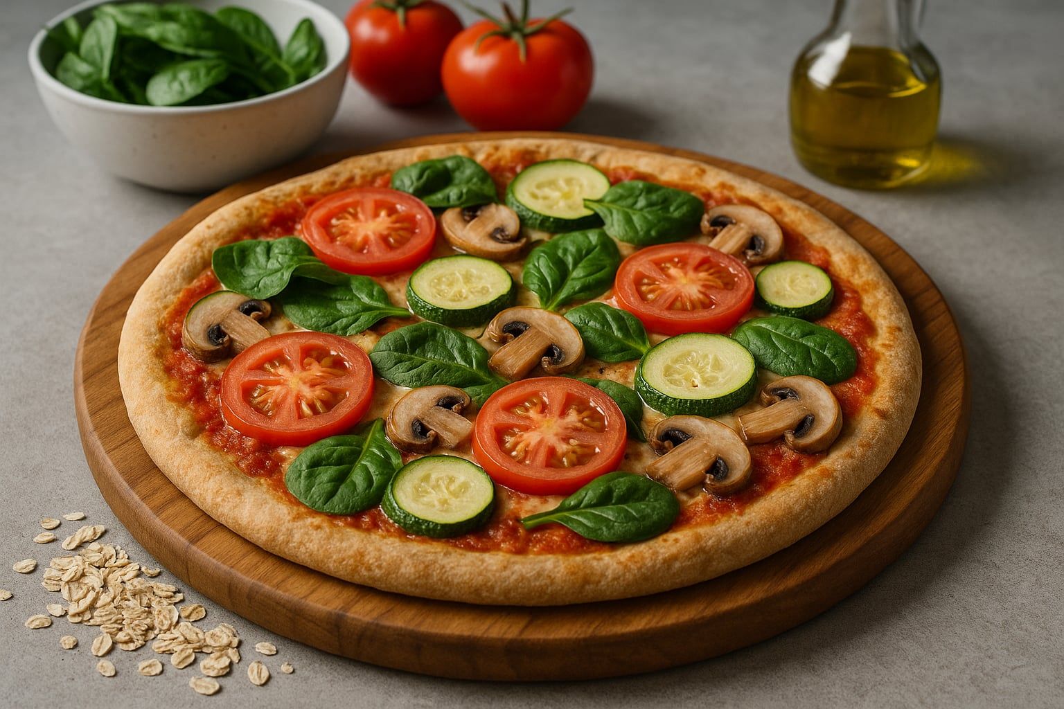 Pizza fit casera saludable con ingredientes nutritivos como queso, atún, pimientos y aceitunas