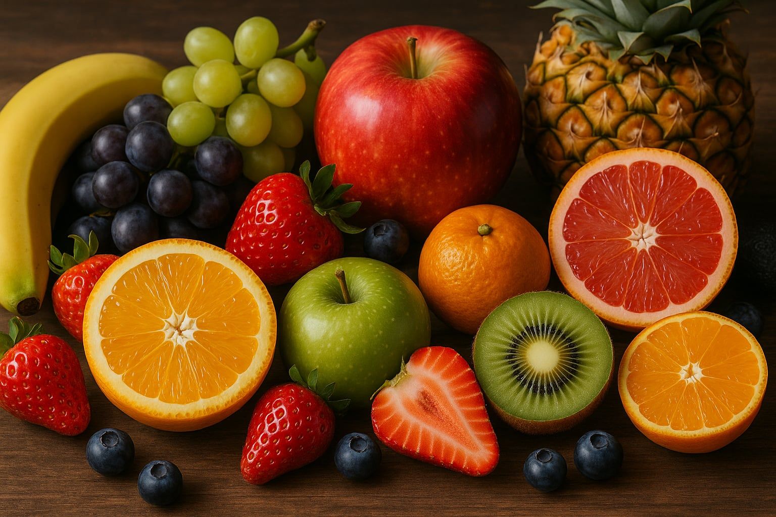 Variedad de frutas frescas ricas en vitaminas y nutrientes esenciales para una dieta saludable